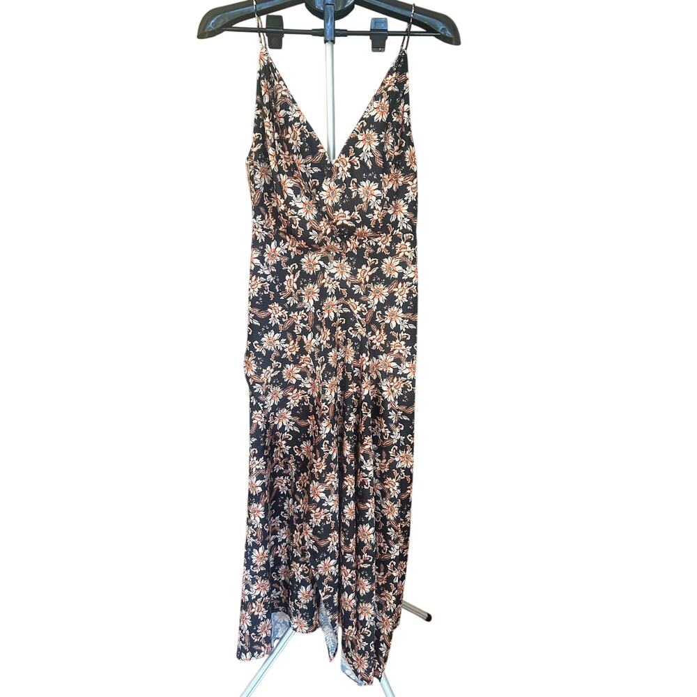 Acler Vales Black Sunflower Floral Satin Midi Dress Handkerchief Hem 6 S M - Picture 2 of 8